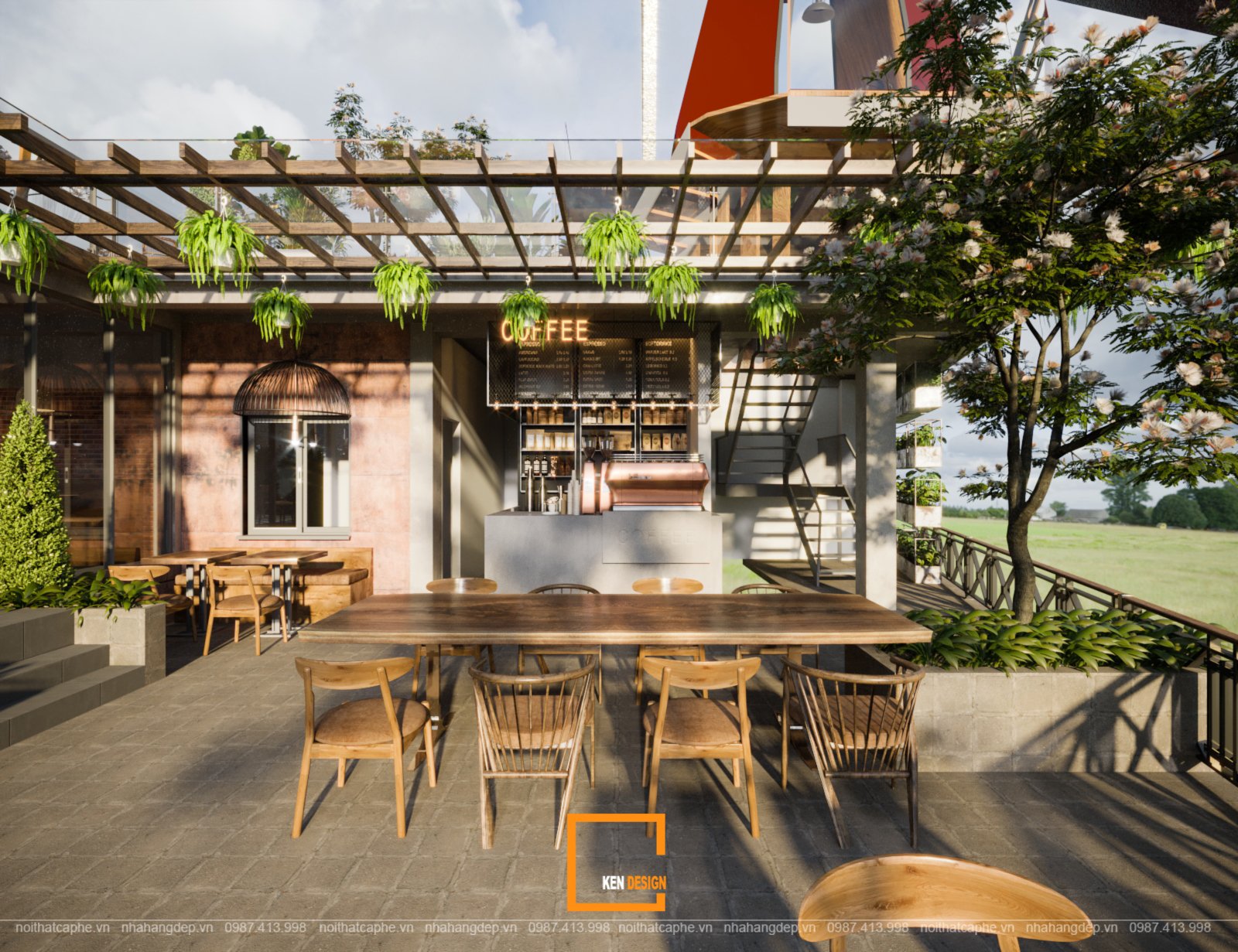 thiết kế quán cafe không gian xanh